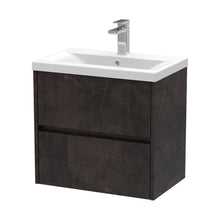 Nuie Havana 600mm Wall Hung 2 Drawer Unit & Basin 1 Contemporary Metallic Slate MFC Textured Matt 579x610x390mm - JJ Building Materials