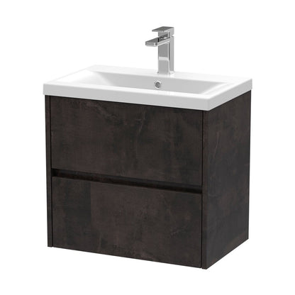 Nuie Havana 600mm Wall Hung 2 Drawer Unit & Basin 1 Contemporary Metallic Slate MFC Textured Matt 579x610x390mm - JJ Building Materials
