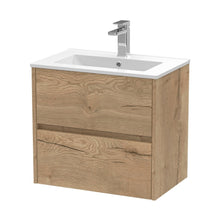Nuie Havana 600mm Wall Hung 2 Drawer Unit & Basin 2 Contemporary Autumn Oak MFC Textured Woodgrain 557x800x390mm - JJ Building Materials