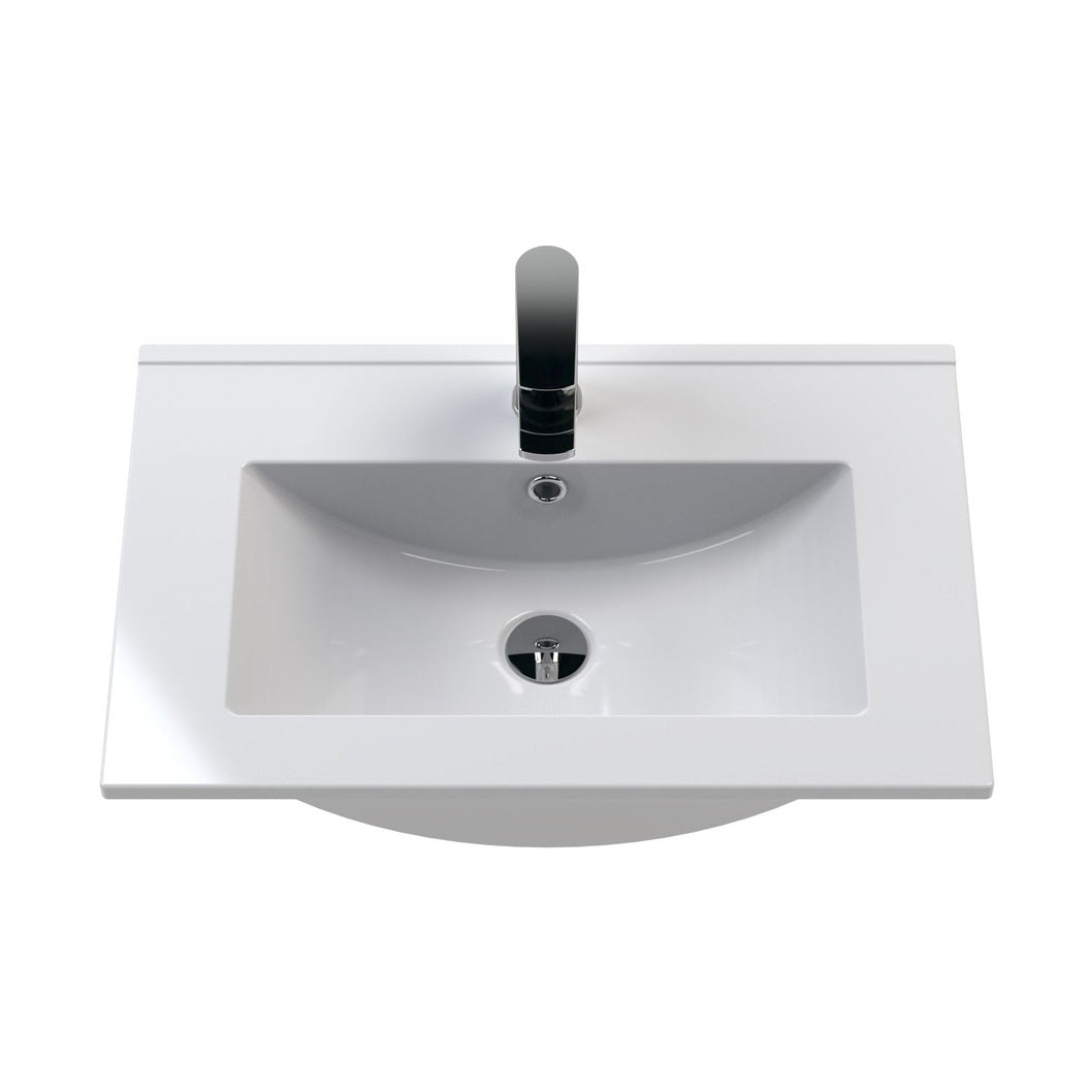 Nuie Havana 600mm Wall Hung 2 Drawer Unit & Basin 2 Contemporary Graphite Grey Woodgrain MFC Textured Woodgrain 557x600x390mm - JJ Building Materials