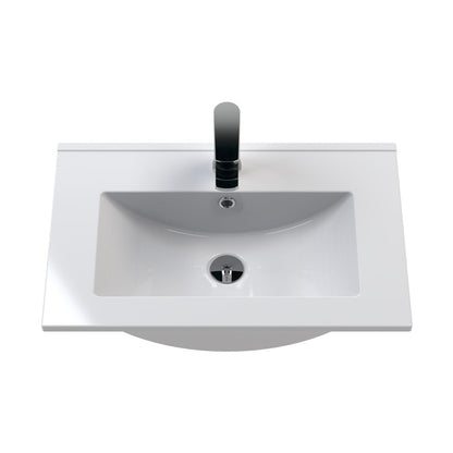 Nuie Havana 600mm Wall Hung 2 Drawer Unit & Basin 2 Contemporary Graphite Grey Woodgrain MFC Textured Woodgrain 557x600x390mm - JJ Building Materials