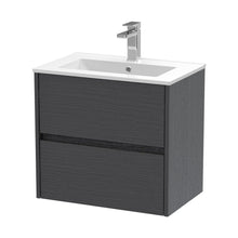 Nuie Havana 600mm Wall Hung 2 Drawer Unit & Basin 2 Contemporary Graphite Grey Woodgrain MFC Textured Woodgrain 557x600x390mm - JJ Building Materials
