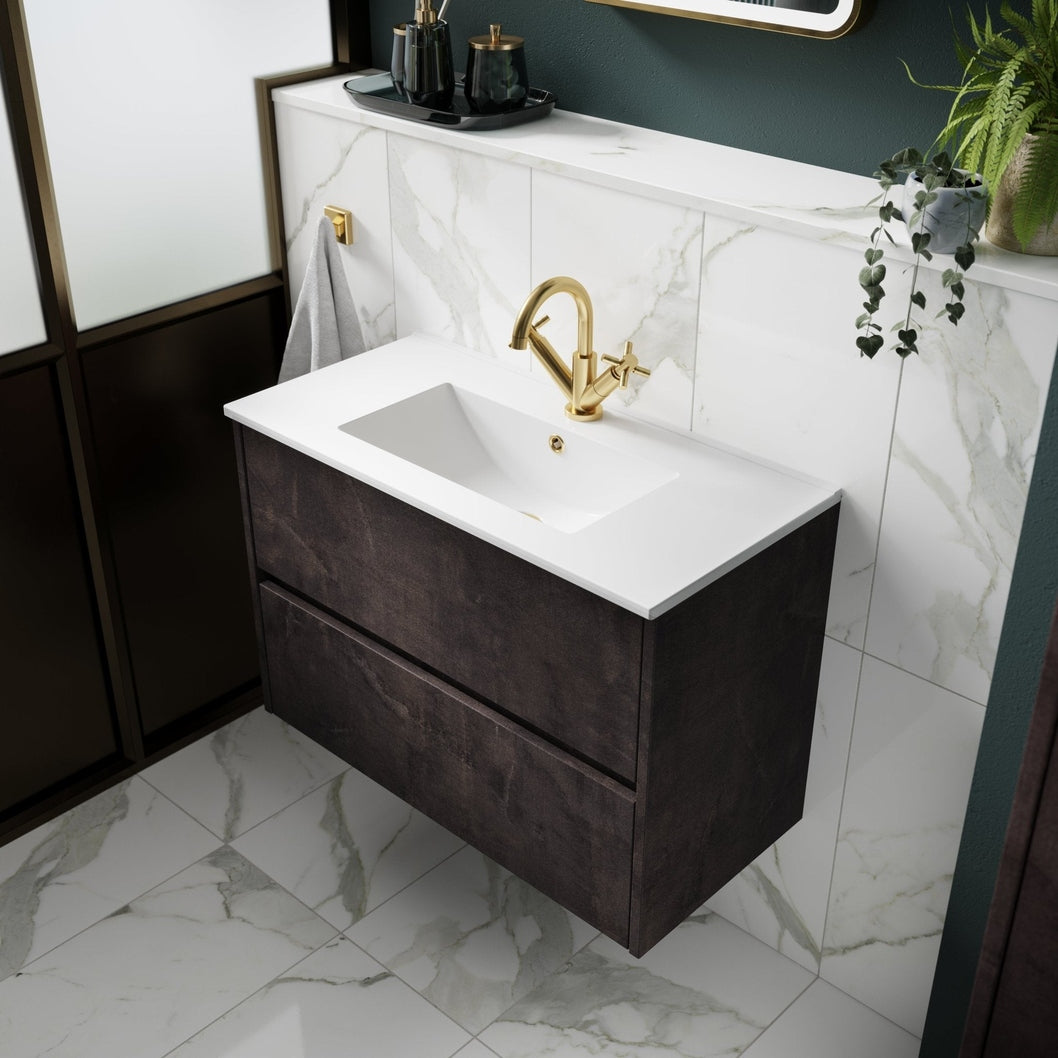 Nuie Havana 600mm Wall Hung 2 Drawer Unit & Basin 2 Contemporary Metallic Slate MFC Textured Matt 557x600x390mm - JJ Building Materials