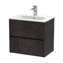 Nuie Havana 600mm Wall Hung 2 Drawer Unit & Basin 2 Contemporary Metallic Slate MFC Textured Matt 557x600x390mm - JJ Building Materials