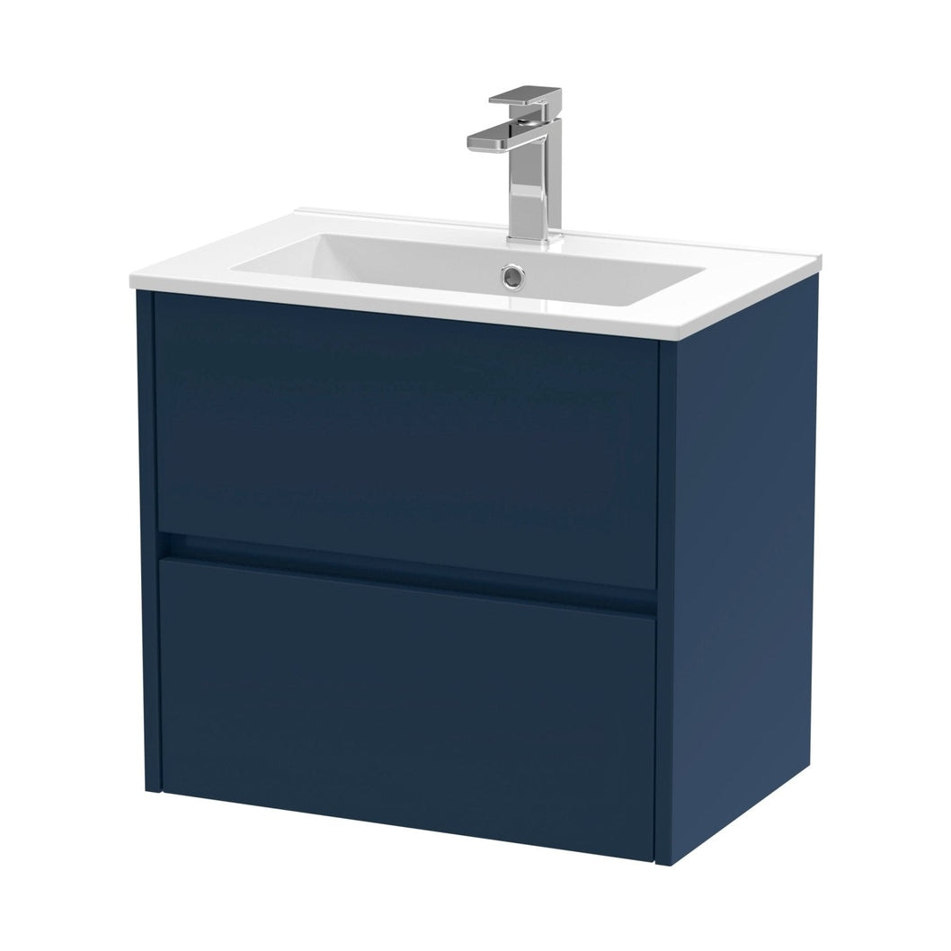 Nuie Havana 600mm Wall Hung 2-drawer Unit & Basin 2 Contemporary Midnight Blue MFC Painted Matt 557x600x390mm - JJ Building Materials