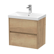 Nuie Havana 600mm Wall Hung 2 Drawer Unit & Basin 3 Contemporary Autumn Oak MFC Textured Woodgrain 589x810x395mm - JJ Building Materials