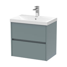 Nuie Havana 600mm Wall Hung 2 Drawer Unit & Basin 3 Contemporary Coastal Grey MFC Smooth Matt 589x610x395mm - JJ Building Materials