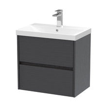 Nuie Havana 600mm Wall Hung 2 Drawer Unit & Basin 3 Contemporary Graphite Grey Woodgrain MFC Textured Woodgrain 589x610x395mm - JJ Building Materials