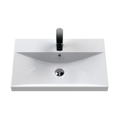 Nuie Havana 600mm Wall Hung 2 Drawer Unit & Basin 3 Contemporary Graphite Grey Woodgrain MFC Textured Woodgrain 589x610x395mm - JJ Building Materials