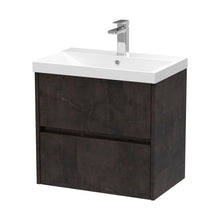 Nuie Havana 600mm Wall Hung 2 Drawer Unit & Basin 3 Contemporary Metallic Slate MFC Textured Matt 589x610x395mm - JJ Building Materials