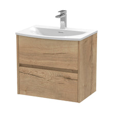 Nuie Havana 600mm Wall Hung 2 Drawer Unit & Basin 4 Contemporary Autumn Oak MFC Textured Woodgrain 564x610x440mm - JJ Building Materials