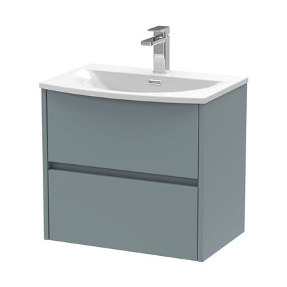 Nuie Havana 600mm Wall Hung 2 Drawer Unit & Basin 4 Contemporary Coastal Grey MFC Smooth Matt 564x610x440mm - JJ Building Materials