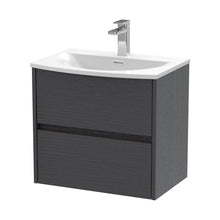 Nuie Havana 600mm Wall Hung 2 Drawer Unit & Basin 4 Contemporary Graphite Grey Woodgrain MFC Textured Woodgrain 564x610x440mm - JJ Building Materials