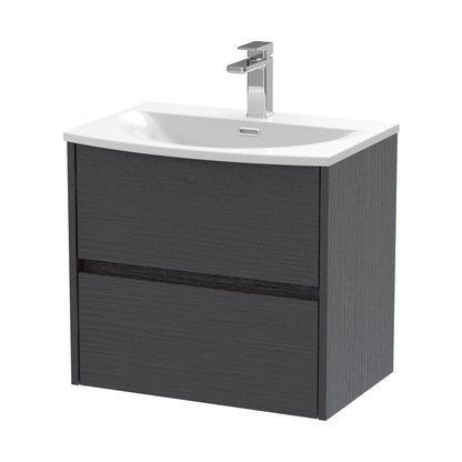 Nuie Havana 600mm Wall Hung 2 Drawer Unit & Basin 4 Contemporary Graphite Grey Woodgrain MFC Textured Woodgrain 564x610x440mm - JJ Building Materials