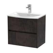 Nuie Havana 600mm Wall Hung 2 Drawer Unit & Basin 4 Contemporary Metallic Slate MFC Textured Matt 564x610x440mm - JJ Building Materials