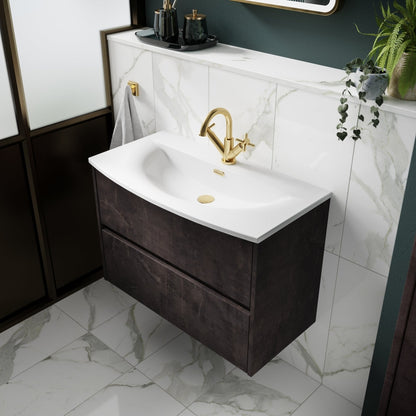 Nuie Havana 600mm Wall Hung 2 Drawer Unit & Basin 4 Contemporary Metallic Slate MFC Textured Matt 564x610x440mm - JJ Building Materials