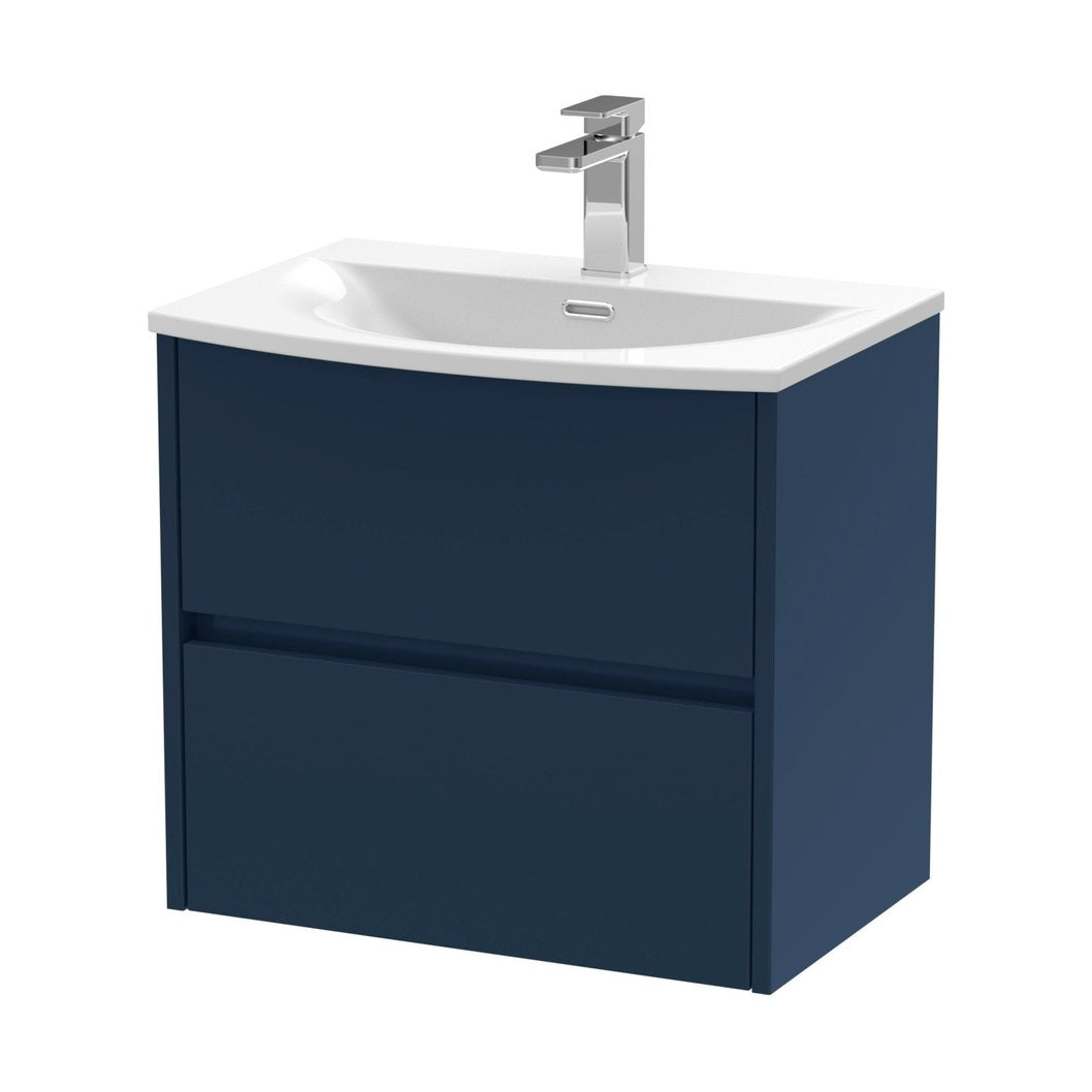 Nuie Havana 600mm Wall Hung 2-drawer Unit & Basin 4 Contemporary Midnight Blue MFC Painted Matt 569x610x440mm - JJ Building Materials