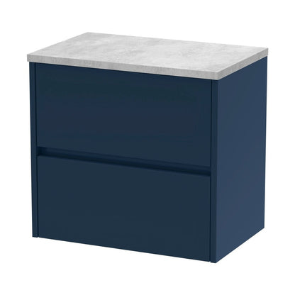 Nuie Havana 600mm Wall Hung 2-drawer Unit & Laminate Worktop Contemporary Midnight Blue MFC Painted Matt 561x605x390mm - HAV2904LBG - JJ Building Materials