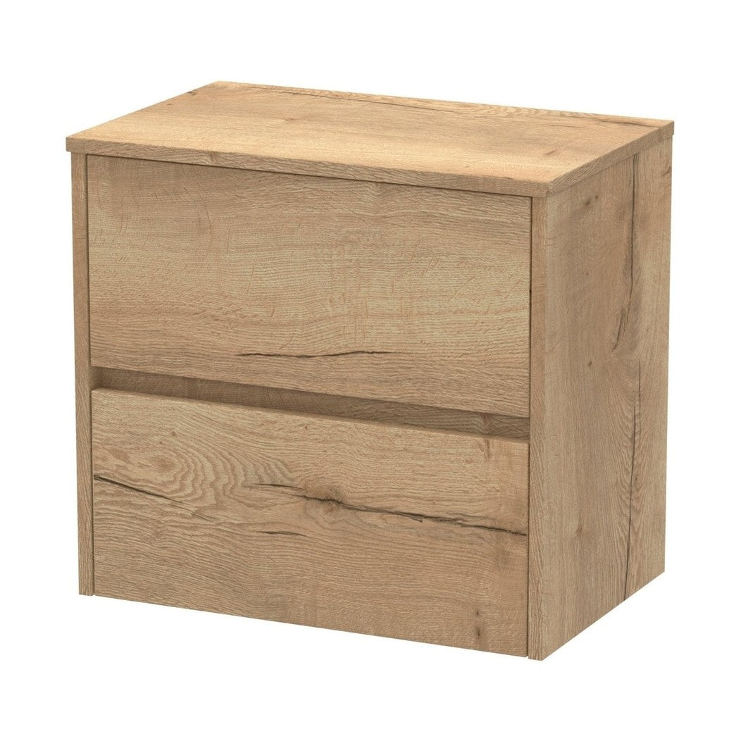 Nuie Havana 600mm Wall Hung 2 Drawer Unit & Worktop Contemporary Autumn Oak MFC Textured Woodgrain 557x605x390mm - JJ Building Materials