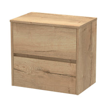 Nuie Havana 600mm Wall Hung 2 Drawer Unit & Worktop Contemporary Autumn Oak MFC Textured Woodgrain 557x605x390mm - JJ Building Materials
