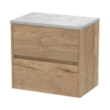 Nuie Havana 600mm Wall Hung 2 Drawer Unit & Worktop Contemporary Autumn Oak MFC Textured Woodgrain 561x605x390mm - HAV804LBG - JJ Building Materials