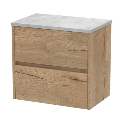 Nuie Havana 600mm Wall Hung 2 Drawer Unit & Worktop Contemporary Autumn Oak MFC Textured Woodgrain 561x605x390mm - HAV804LBG - JJ Building Materials