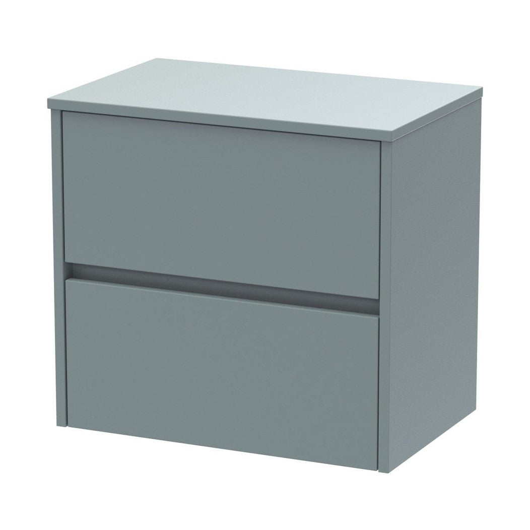 Nuie Havana 600mm Wall Hung 2 Drawer Unit & Worktop Contemporary Coastal Grey MFC Smooth Matt 557x605x390mm - JJ Building Materials