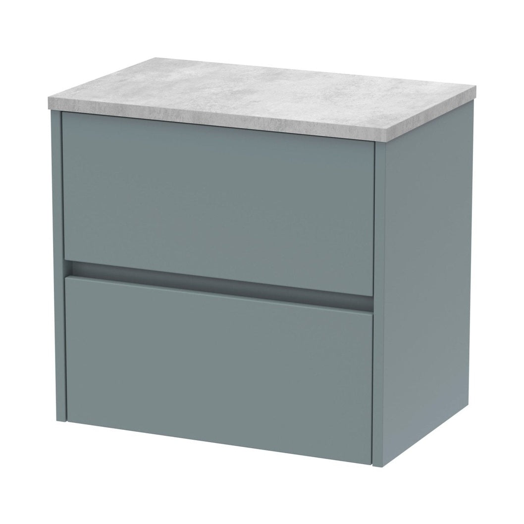 Nuie Havana 600mm Wall Hung 2 Drawer Unit & Worktop Contemporary Coastal Grey MFC Smooth Matt 561x605x390mm - HAV2304LBG - JJ Building Materials