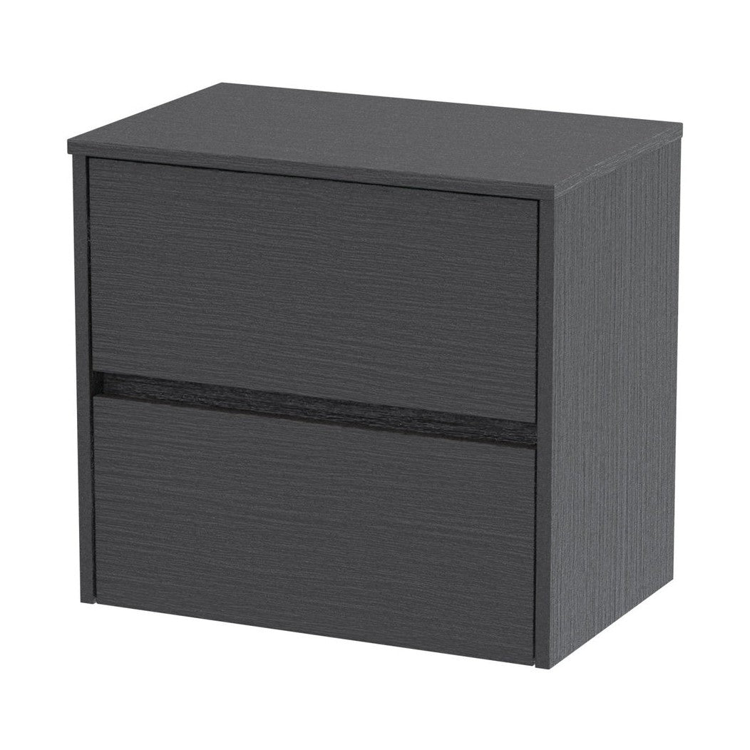 Nuie Havana 600mm Wall Hung 2 Drawer Unit & Worktop Contemporary Graphite Grey Woodgrain MFC Textured Woodgrain 557x605x390mm - JJ Building Materials