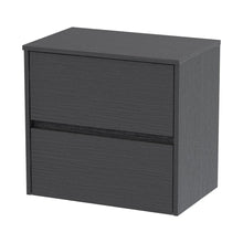 Nuie Havana 600mm Wall Hung 2 Drawer Unit & Worktop Contemporary Graphite Grey Woodgrain MFC Textured Woodgrain 557x605x390mm - JJ Building Materials