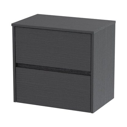 Nuie Havana 600mm Wall Hung 2 Drawer Unit & Worktop Contemporary Graphite Grey Woodgrain MFC Textured Woodgrain 557x605x390mm - JJ Building Materials