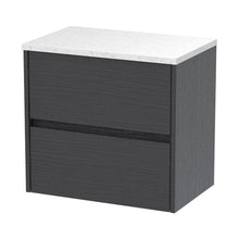 Nuie Havana 600mm Wall Hung 2 Drawer Unit & Worktop Contemporary Graphite Grey Woodgrain MFC Textured Woodgrain 561x605x390mm - HAV2204LSW - JJ Building Materials