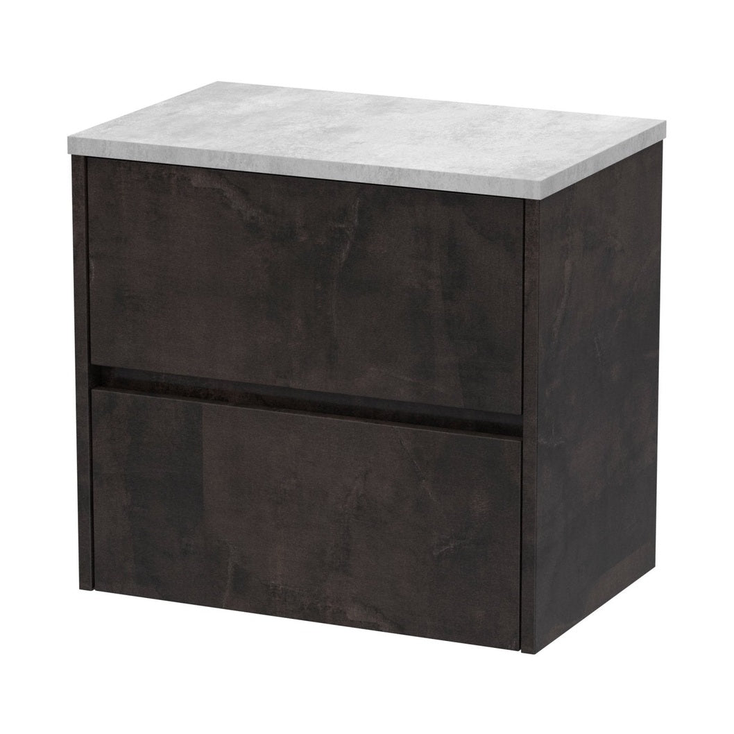 Nuie Havana 600mm Wall Hung 2 Drawer Unit & Worktop Contemporary Metallic Slate MFC Textured Matt 561x605x390mm - HAV2604LBG - JJ Building Materials