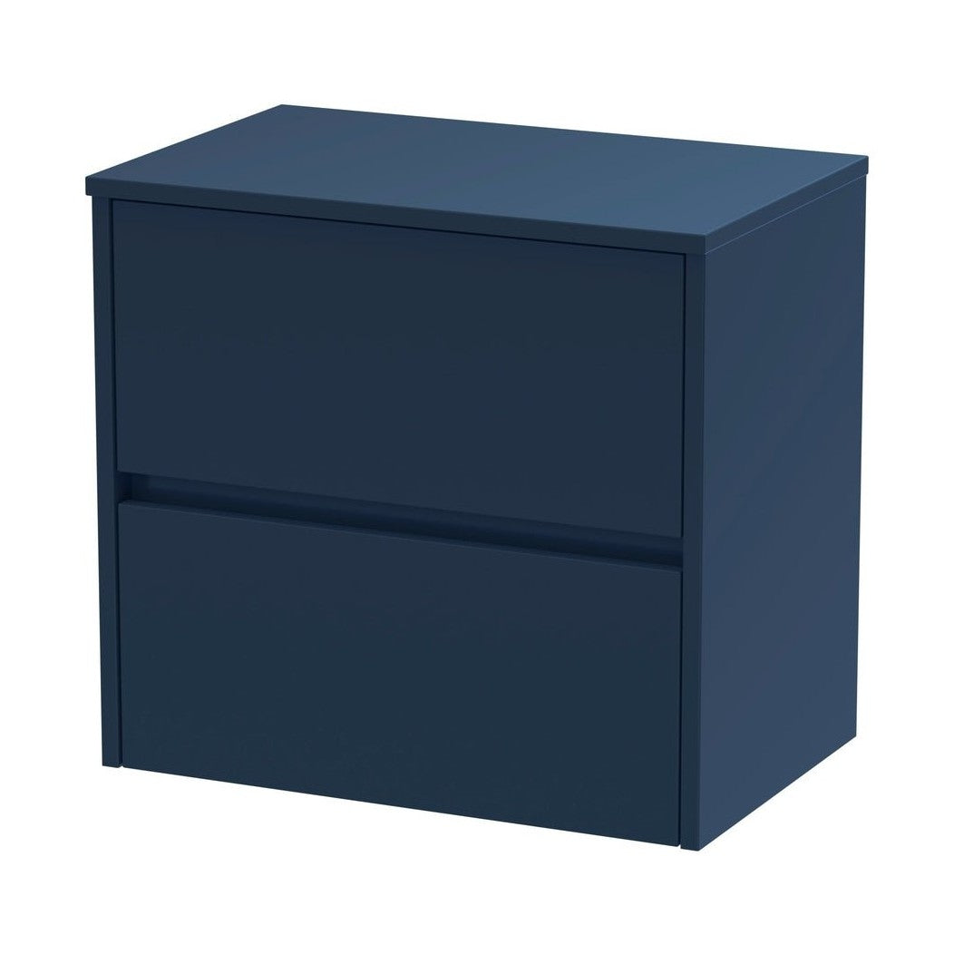 Nuie Havana 600mm Wall Hung 2-drawer Unit & Worktop Contemporary Midnight Blue MFC Painted Matt 557x605x390mm - JJ Building Materials