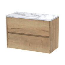 Nuie Havana 800 Wall Hung 2-drawer Unit & Laminate Worktop Contemporary Autumn Oak MFC Textured Woodgrain 561x805x390mm - JJ Building Materials