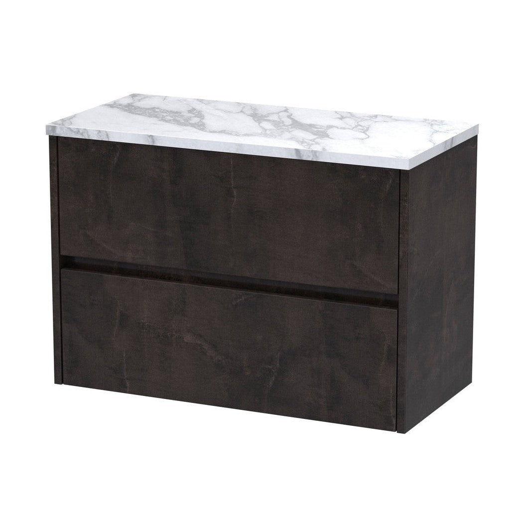 Nuie Havana 800 Wall Hung 2-drawer Unit & Laminate Worktop Contemporary Metallic Slate MFC Textured Matt 561x805x390mm - JJ Building Materials