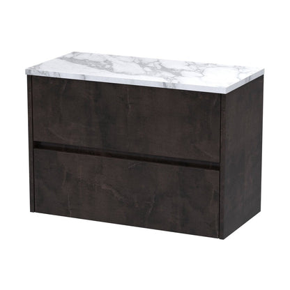 Nuie Havana 800 Wall Hung 2-drawer Unit & Laminate Worktop Contemporary Metallic Slate MFC Textured Matt 561x805x390mm - JJ Building Materials