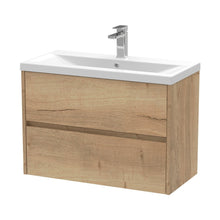 Nuie Havana 800mm Wall Hung 2 Drawer Unit & Basin 1 Contemporary Autumn Oak MFC Textured Woodgrain 579x810x390mm - JJ Building Materials