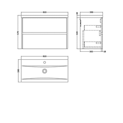 Nuie Havana 800mm Wall Hung 2 Drawer Unit & Basin 1 Contemporary Coastal Grey MFC Smooth Matt 579x810x390mm - JJ Building Materials