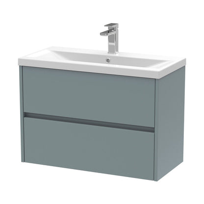 Nuie Havana 800mm Wall Hung 2 Drawer Unit & Basin 1 Contemporary Coastal Grey MFC Smooth Matt 579x810x390mm - JJ Building Materials