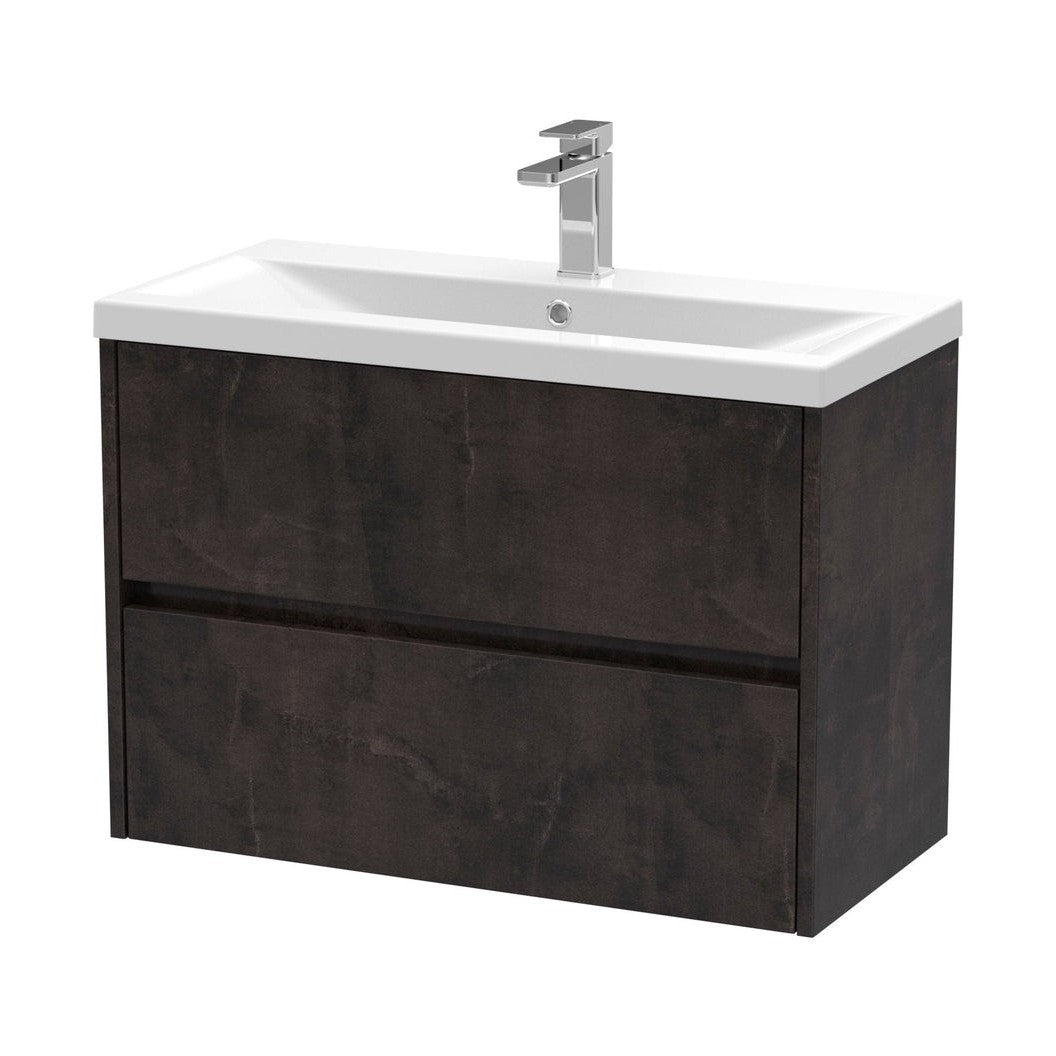 Nuie Havana 800mm Wall Hung 2 Drawer Unit & Basin 1 Contemporary Metallic Slate MFC Textured Matt 579x810x390mm - JJ Building Materials