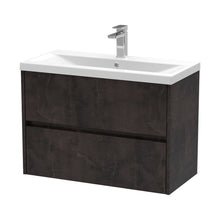 Nuie Havana 800mm Wall Hung 2 Drawer Unit & Basin 1 Contemporary Metallic Slate MFC Textured Matt 579x810x390mm - JJ Building Materials