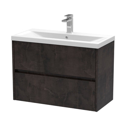 Nuie Havana 800mm Wall Hung 2 Drawer Unit & Basin 1 Contemporary Metallic Slate MFC Textured Matt 579x810x390mm - JJ Building Materials