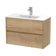 Nuie Havana 800mm Wall Hung 2 Drawer Unit & Basin 2 Contemporary Autumn Oak MFC Textured Woodgrain 557x800x390mm - JJ Building Materials