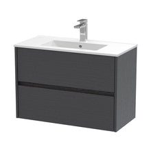 Nuie Havana 800mm Wall Hung 2 Drawer Unit & Basin 2 Contemporary Graphite Grey Woodgrain MFC Textured Woodgrain 557x800x390mm - JJ Building Materials