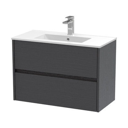 Nuie Havana 800mm Wall Hung 2 Drawer Unit & Basin 2 Contemporary Graphite Grey Woodgrain MFC Textured Woodgrain 557x800x390mm - JJ Building Materials