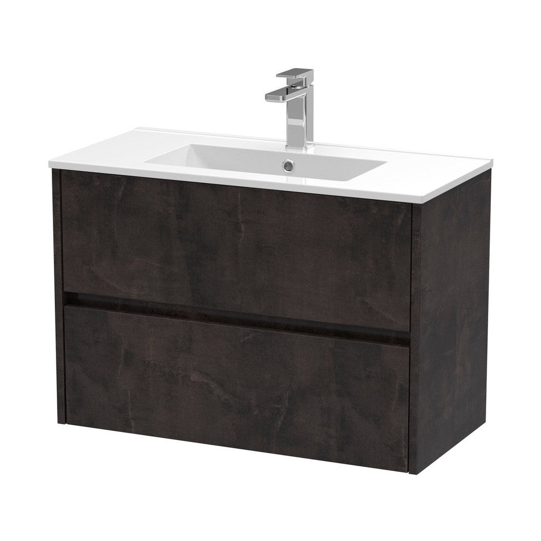 Nuie Havana 800mm Wall Hung 2 Drawer Unit & Basin 2 Contemporary Metallic Slate MFC Textured Matt 557x800x390mm - JJ Building Materials