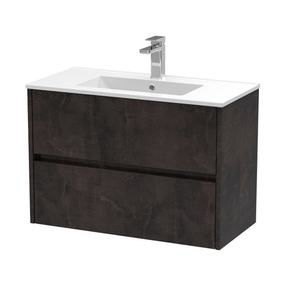 Nuie Havana 800mm Wall Hung 2 Drawer Unit & Basin 2 Contemporary Metallic Slate MFC Textured Matt 557x800x390mm - JJ Building Materials