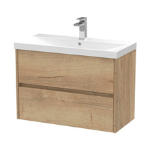 Nuie Havana 800mm Wall Hung 2 Drawer Unit & Basin 3 Contemporary Autumn Oak MFC Textured Woodgrain 589x810x395mm - JJ Building Materials