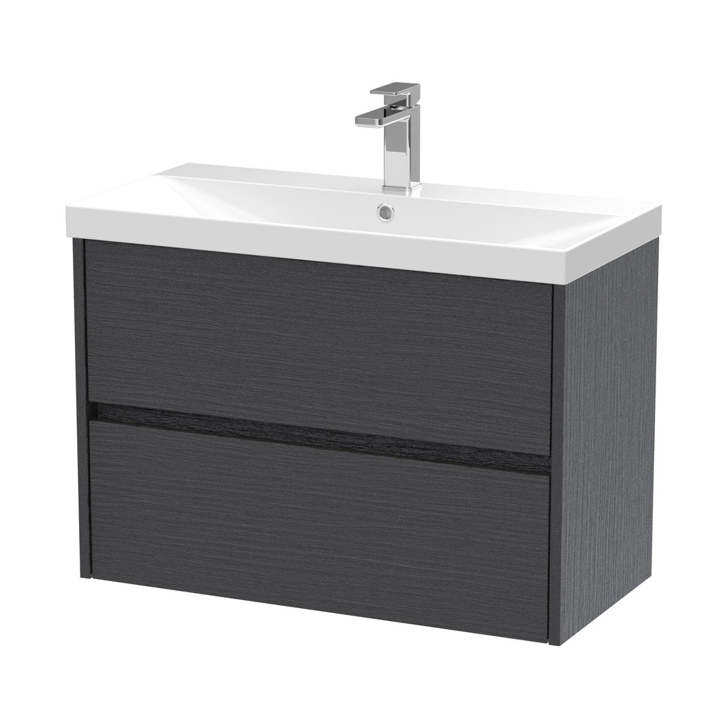 Nuie Havana 800mm Wall Hung 2 Drawer Unit & Basin 3 Contemporary Graphite Grey Woodgrain MFC Textured Woodgrain 589x810x395mm - JJ Building Materials